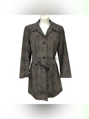 Utex Gray Snake-Print Trench Coat with Tie Belt Size M